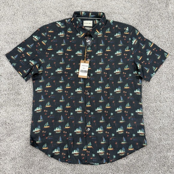 Stitch Note Linen Shirt Men's L Nautical AOP NWT European Short Sleeve Button Up - Picture 1 of 10
